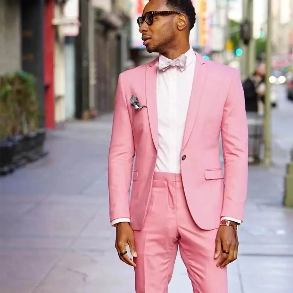 

Casual Summer Pink Costume Homme Wedding Men Suits Groom Tuxedo Terno Masculino Slim Fit Prom Party Best Man Blazer 2 Pieces