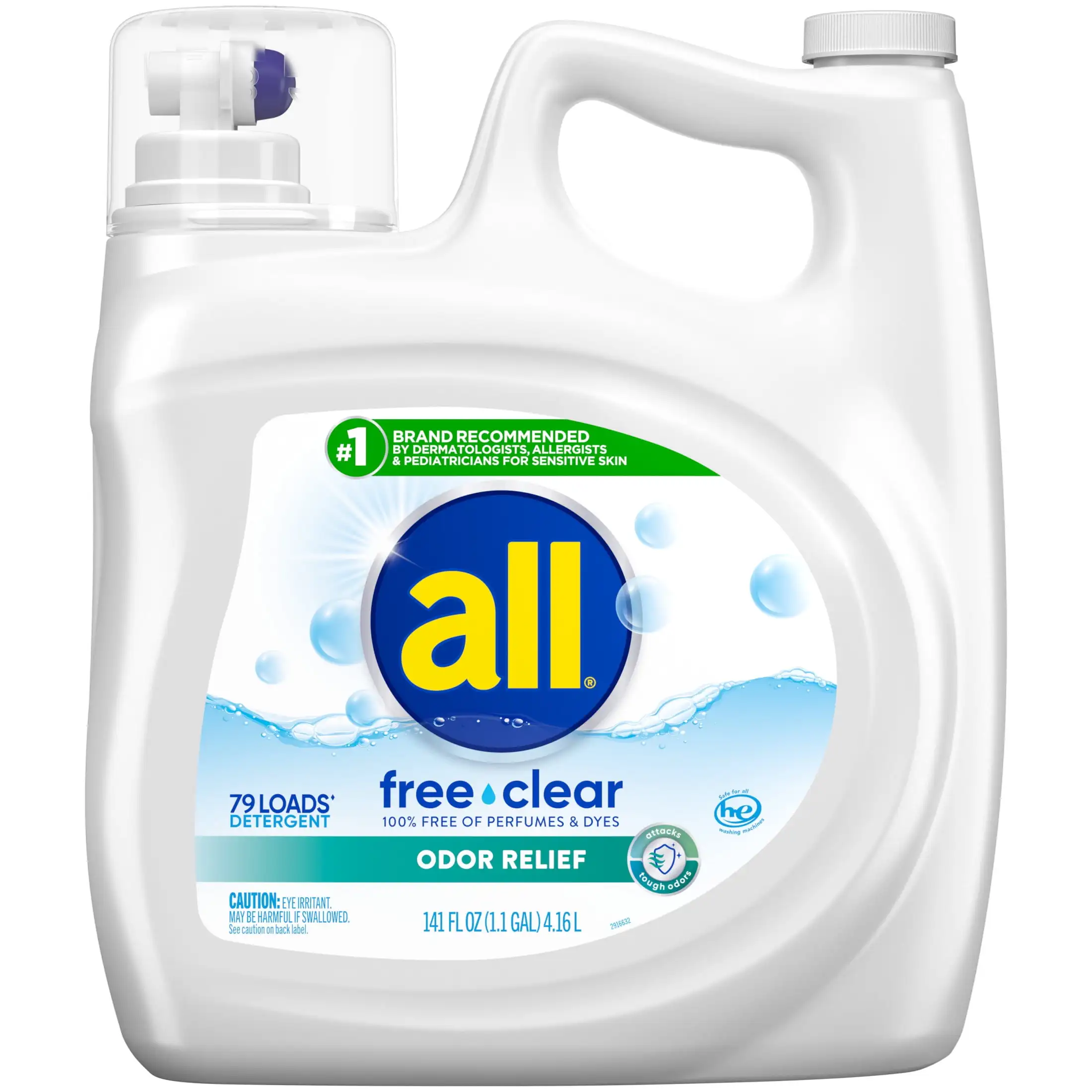 

Liquid Laundry Detergent, Free Clear with Odor Relief, 141 Fluid Ounces, 79 Loads Suitable for home or apartment