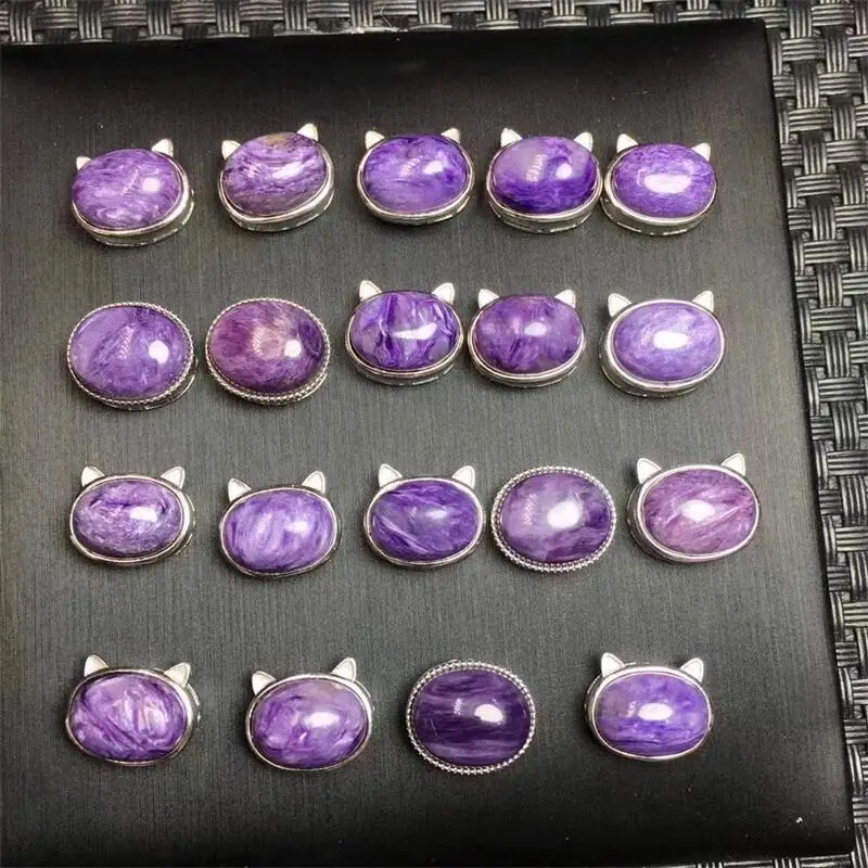 

S925 Natural Charoite Cat Head Box Pendant Carving Jewelry Healing Stone For Men Women Decoration Jewelry 1PCS 13.3MM