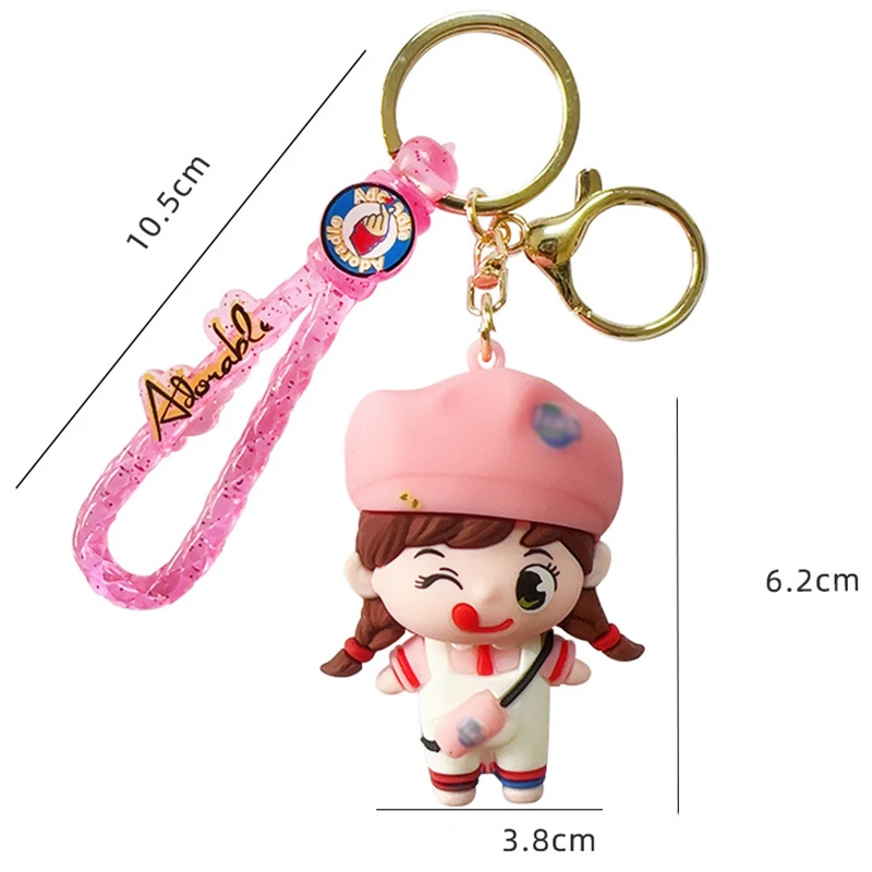 New Couple Cartoon Drink Girl Doll Keychain Funny Cute Car Keys Bag Charm Creative Backpack Decoration Charm Festival Small Gift