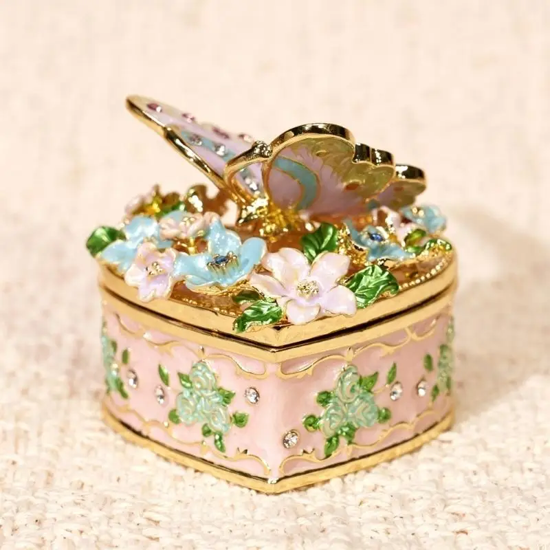 

Elegant Butterfly Heart Jewelry Box Alloy Texture for Ring Earring Storage