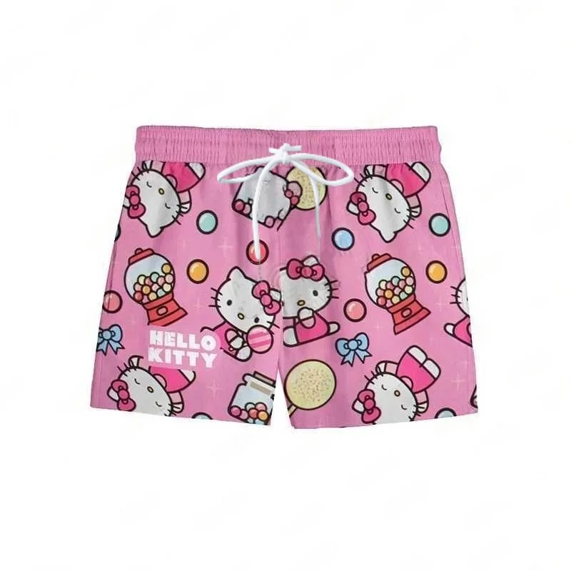 

Новые летние шорты Sanrio Hello Kitty с 3D принтом из мультфильма, шорты для пляжного отдыха, повседневные быстросохнущие спортивные шорты