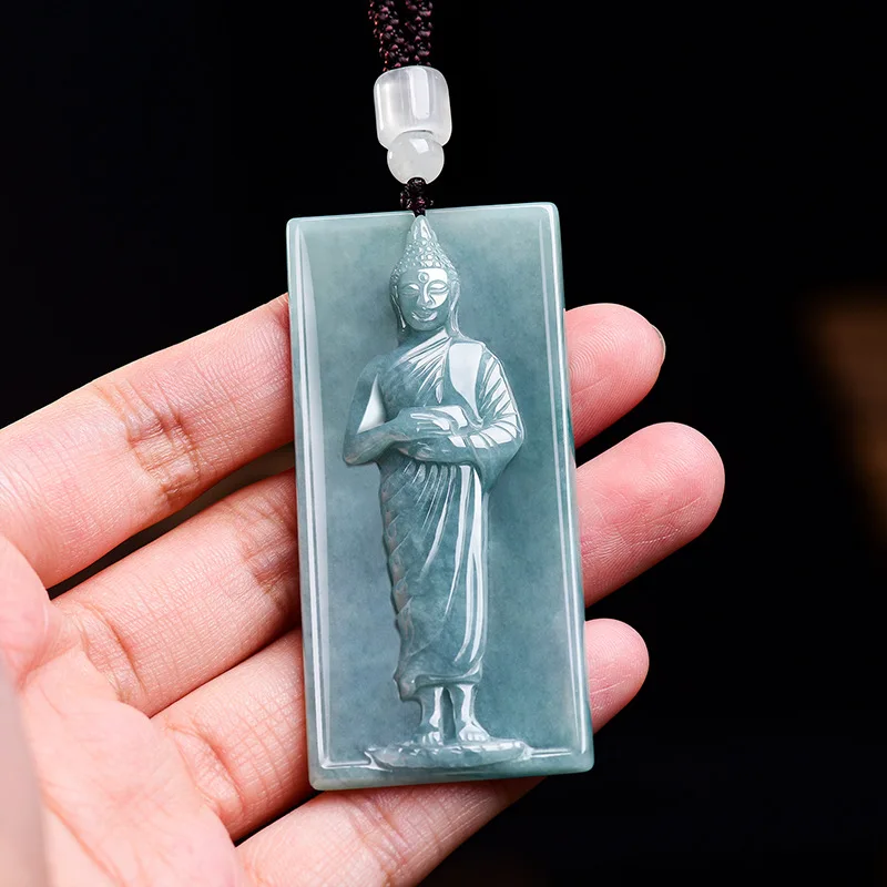 Natural Burmese Jadeite Buddha Pendant Necklace Real Jade Jewelry Fashion Vintage Gemstone Carved Amulet Gifts for Women