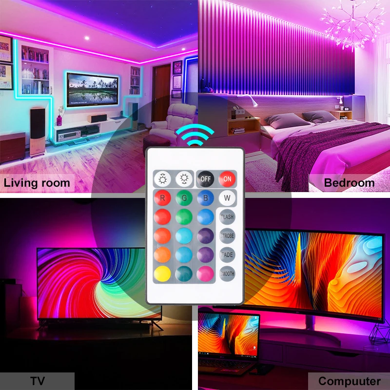 LED Strip Light RGB 5050 USB 5V 20 Key IR Bluetooth APP Control Lamp Tape For TV Screen Backlight Kitchen Bedroom Decoration 2