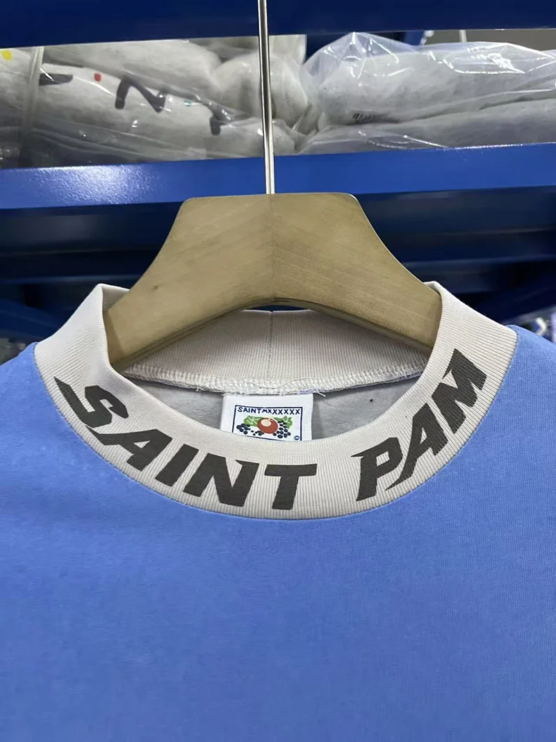 سباق نمط الأزرق سانت كم طويل تي شيرت الرجال امرأة خمر غسلها تفعل القديمة شارع العليا إلكتروني طباعة جولة الرقبة أعلى