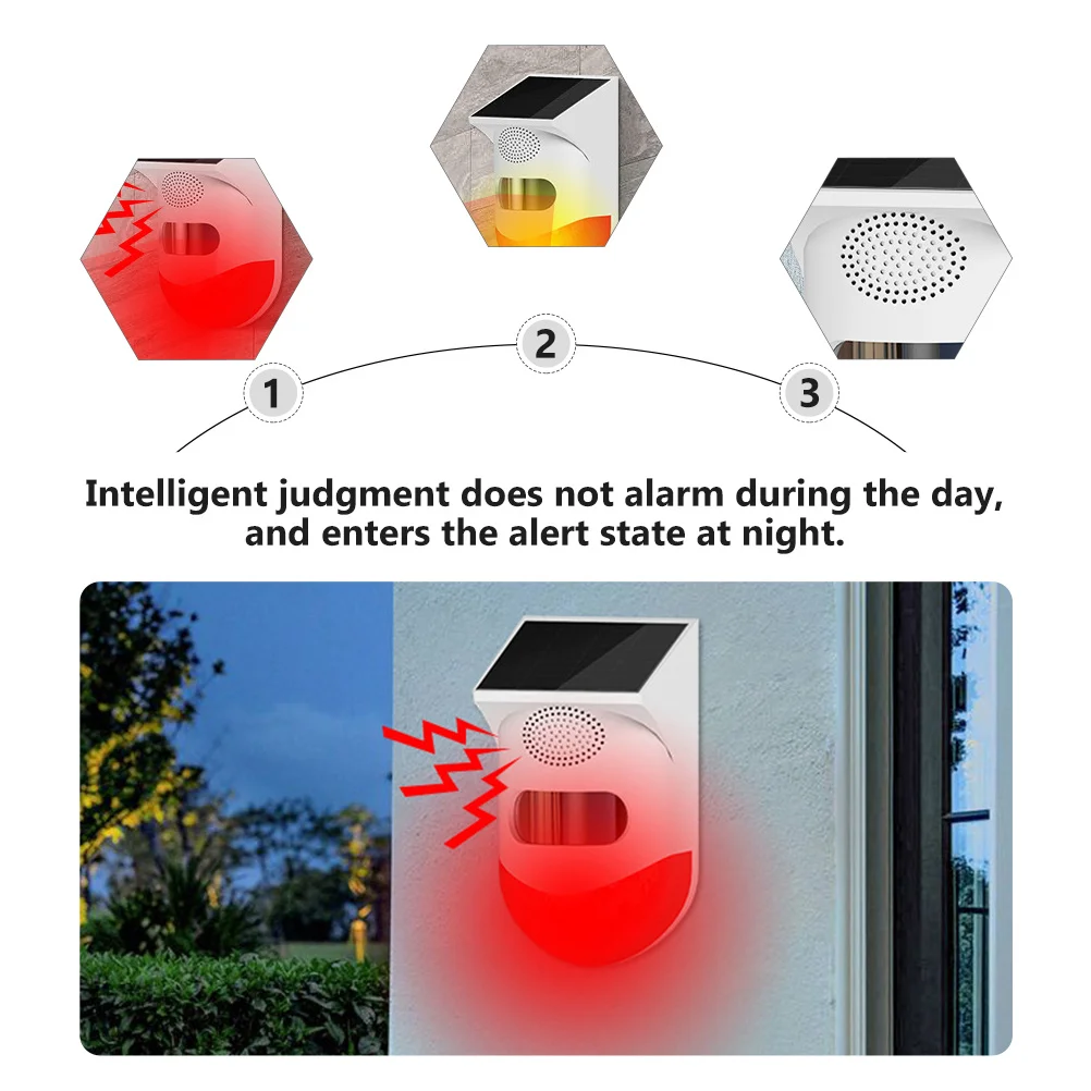 1Pcs Solar Outdoor Infrared Alarm Sensor Security Night Alert Long Lasting Home Safety Device Infrared Alarm Buzzer