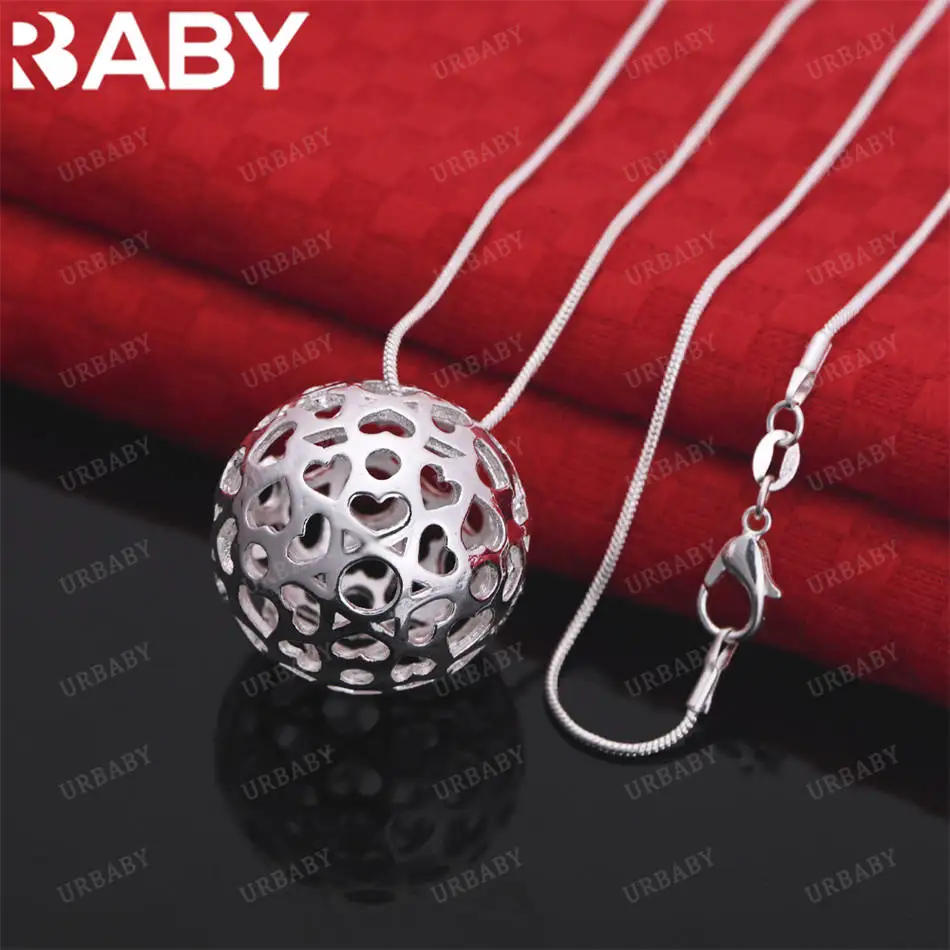 URBABY 40-75 سنتيمتر 925 فضة الجوف الكرة قلادة قلادة للنساء الرجال الإبداع الهدايا الشارع كل مباراة الطرف واليومية