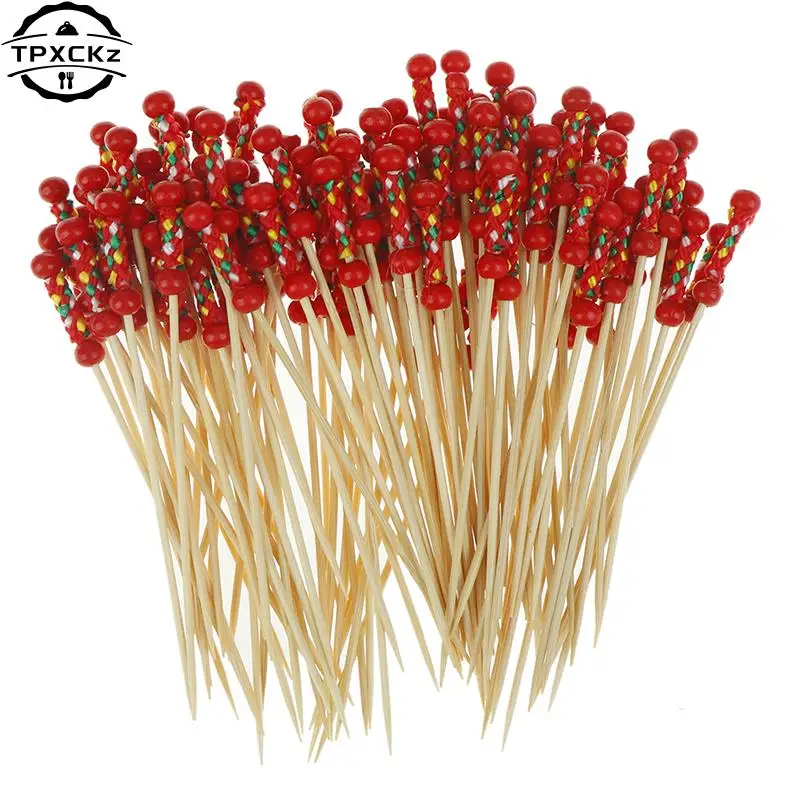 100pcs 9/12cm Bamboo Food Picks Buffet Cupcake Fruit Fork Party Cake Dessert Salad Vegetable Sticks Cocktail Toothpick Skewer