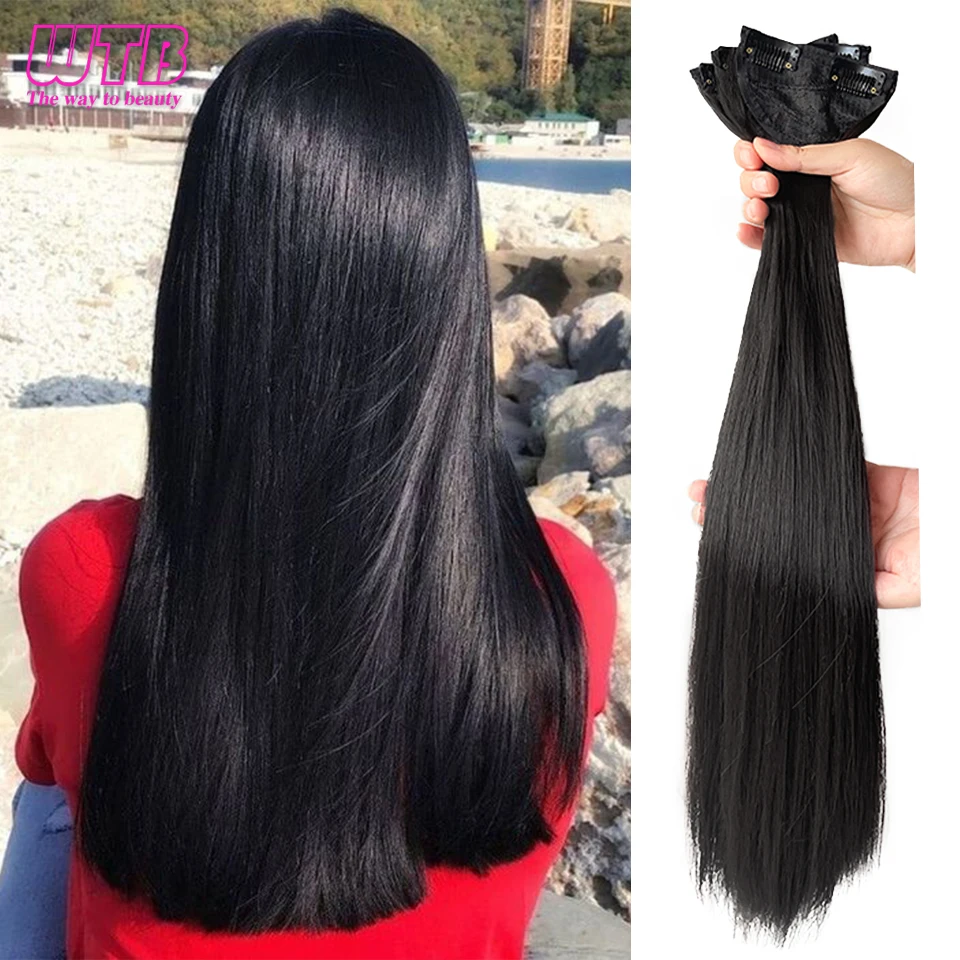 WTB Wig Women's Long Hair Three Piece Extension Long Straight Hair Fluffy Invisible Traceless Pad Hair Wig Extend one's hair