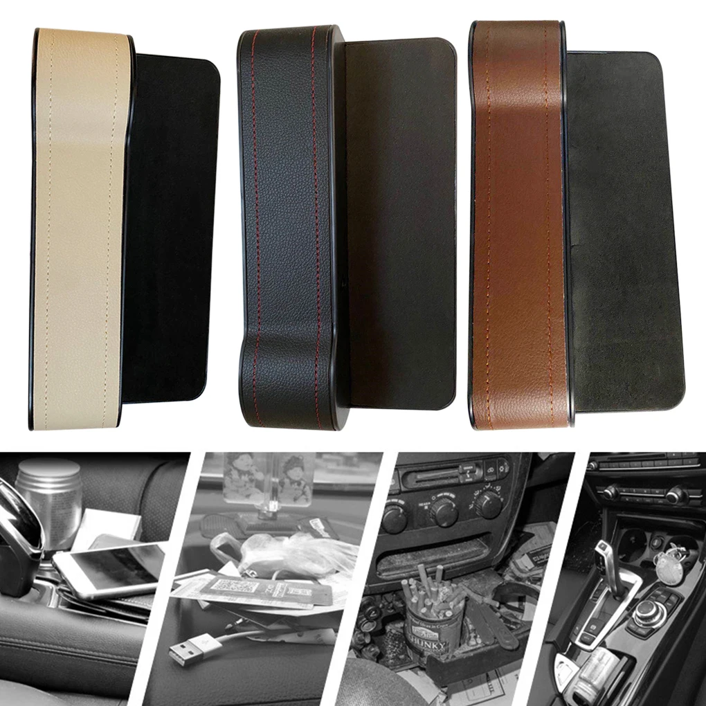 Car Crevice Organizer Pocket Cup Holder Central Console Crevice Storage Box Automotive Accessory, Beige