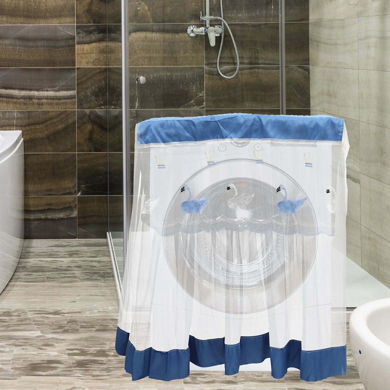 

Washing Machine Cover 45x60cm Waterproof Dust Protective Decorative Embroidered Polyester Laundry Appliance Protector for Home
