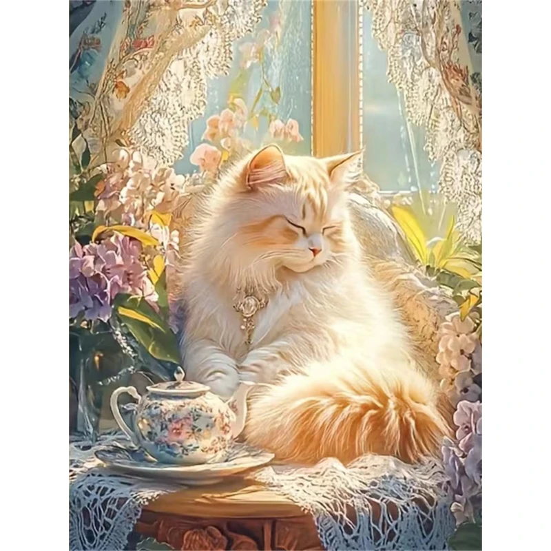 Diamantmalerei Schlafende Katze Blume Diamantstickerei Tier Neue Kollektion 2026 Dekorative Gemälde