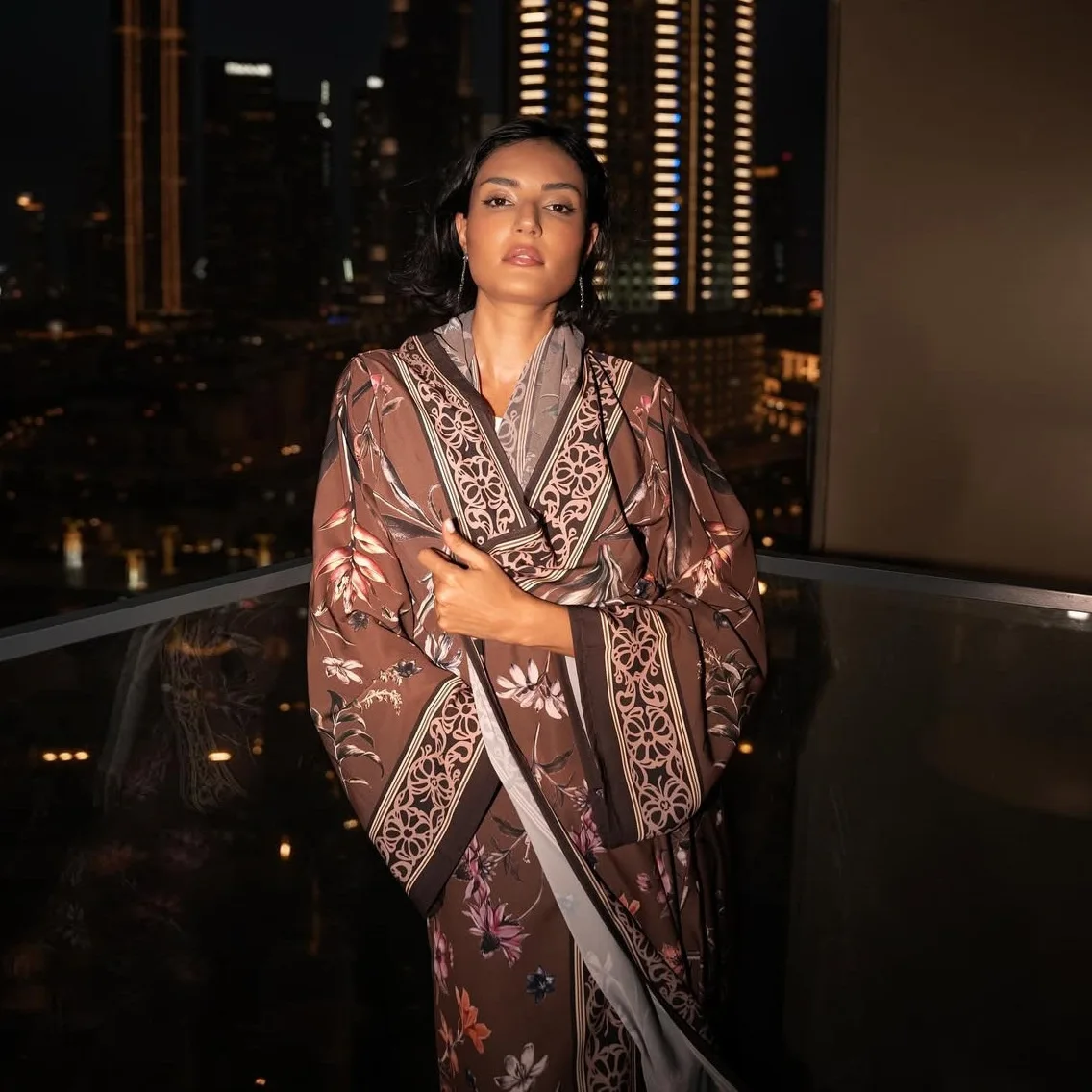 

Кардиган с принтом и платком Amazon, комплект из двух предметов, Ближний Восток, Дубай, Абая, пальто Cw74366