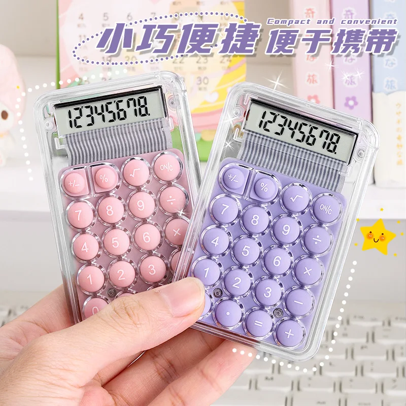 8 Digits Display Silence Widescreen Mini Calculator Students Portable Transparent Electronic Calculator Daily Use