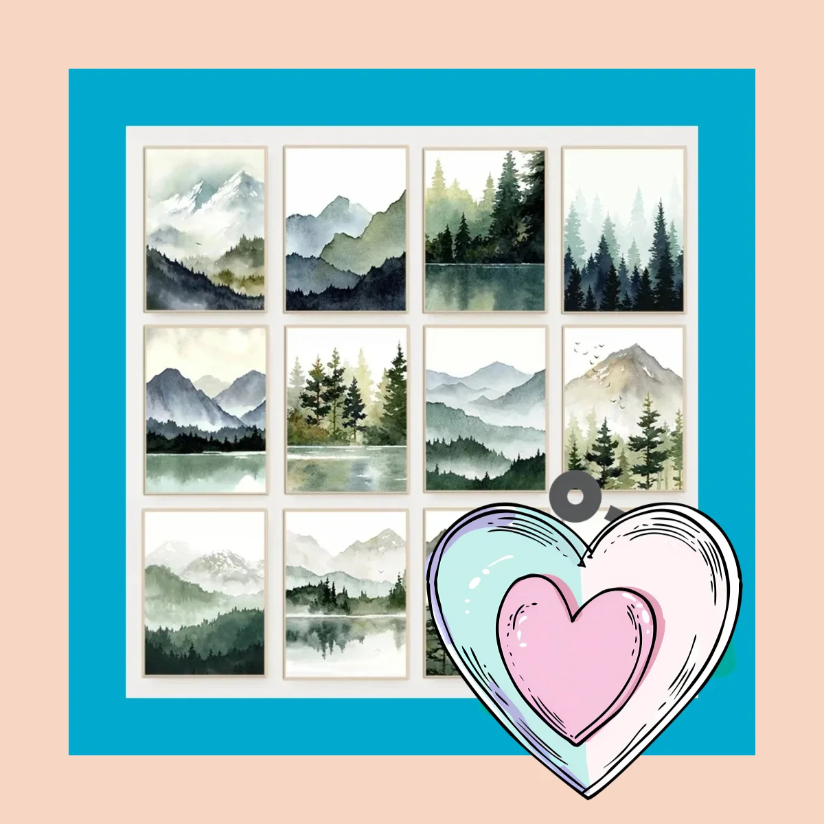 Forest Lake Foggy Misty Pine Tree Mountain Landscape Minimalist Wall Art Print Canvas Painting Posters for Modern Home Decor