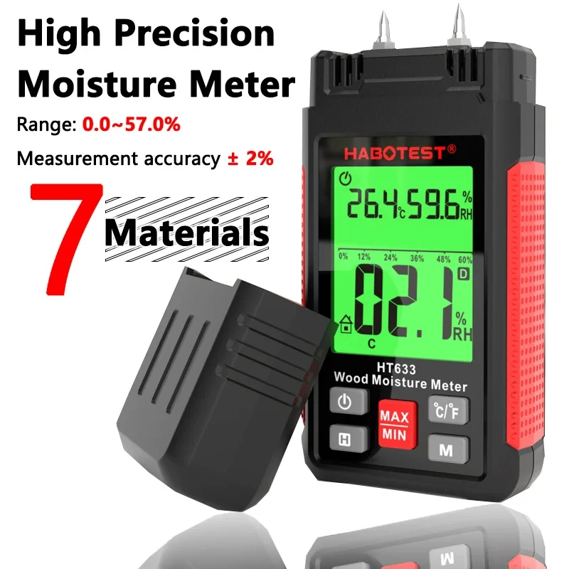 Digital Display Wood Moisture Meter LCD Three Colour Backlight Two Pins Type Timber Damp Cement Moisture Meter High Precision