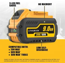 Do Dewalt Flexvolt 60V 20V MAX Zamienny akumulator litowo-jonowy DCB606 DCB609 DCB205 DCB204 DCB206 DCB209 DCB182 Akumulator do elektronarzędzi