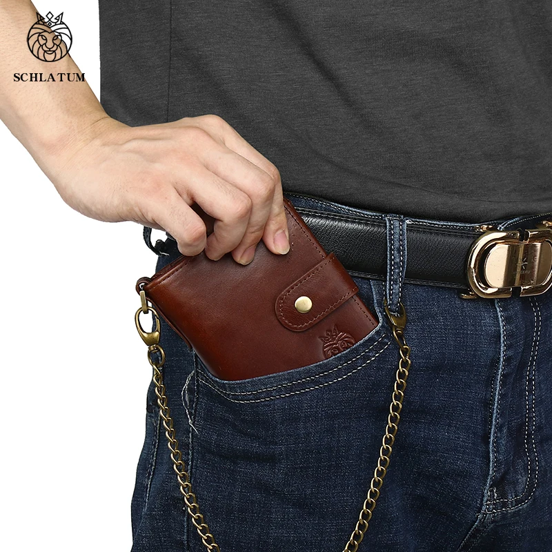 SCHLATUM Männer Leder Brieftasche Vintage Zipper RFID Hohe Qualität Marke Männlichen Geldbörse Multifunktionale Lagerung Tasche Karte Halter