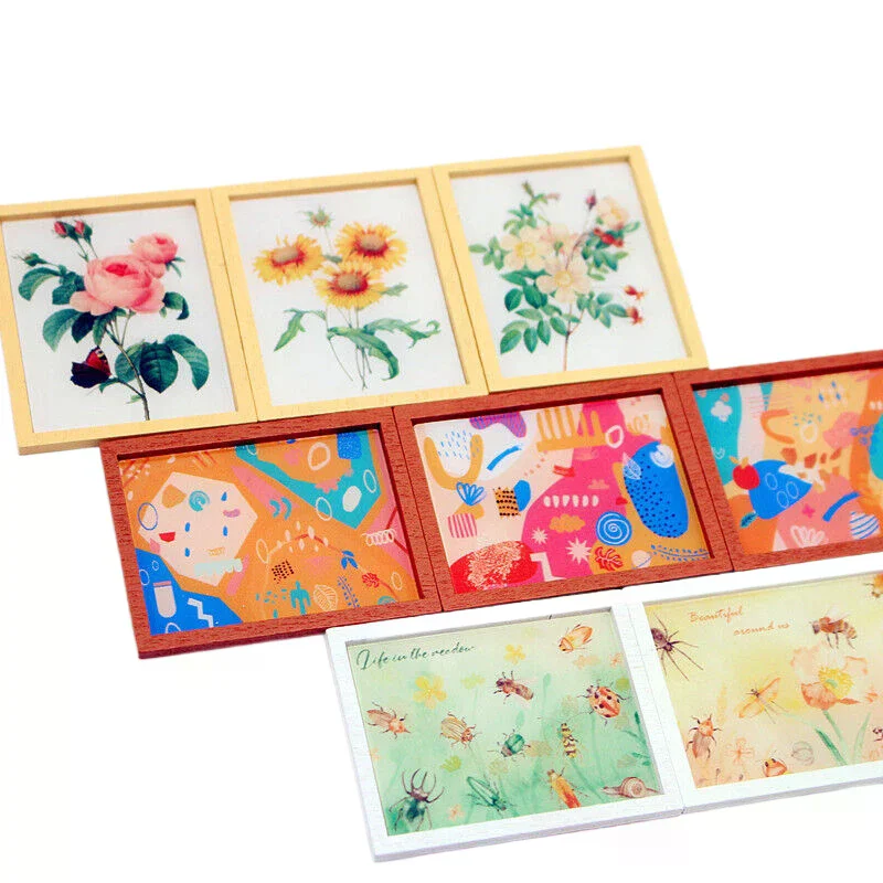 3 Teile/satz Puppenhaus Mini Modernen Stil Illustration Abstrakte Wandbild DIY Mini Möbel Modell Set Spielzeug Wohnzimmer Szene Zubehör