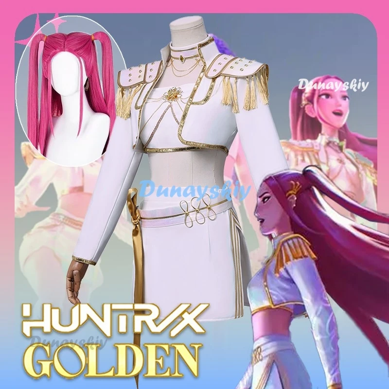 kpop-デーモンハンターコスプレ衣装ウィッグ-huntrix-ミラ白スーツ韓流スーパースターアイドルパフォーマンスセットハロウィンゴールデン