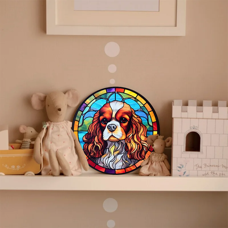 Multicolored Aluminum Metal Sign, Cavalier King Charles Spaniel, Stained Glass Look Sign, Home Decoration, 8x8in, 1PC