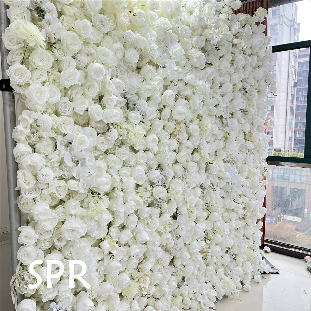 

SPR Customized Wedding Decor 3D Roll Up Cloth Flower Walls Panel Backdrop Rose Peony Silk Artificial Flower Wall For Party Wall