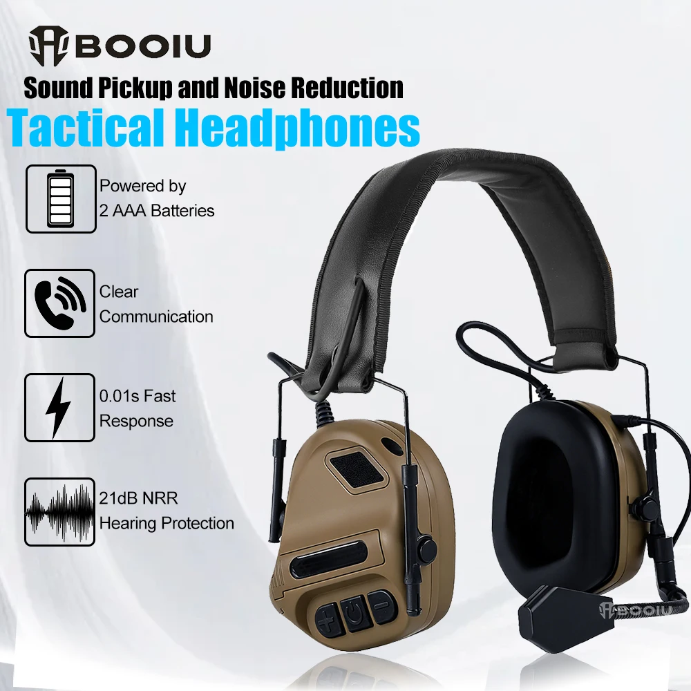 

BOOIU 5th Gen Tactical Headset Noise Reduction Foldable Earmuff Headphones Holder ABS Hunting Shooting Airsoft CS Outdoor Sport