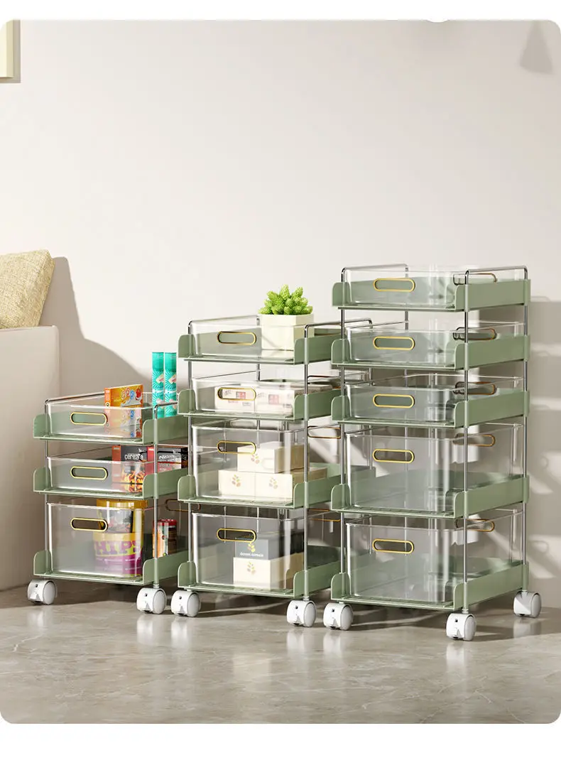 Plastic Luxury Floor-To-Ceiling Kitchen Trolley Mobile Toilet Storage Rack Multi-functional Snack Storage Rack Kitchen Furniture