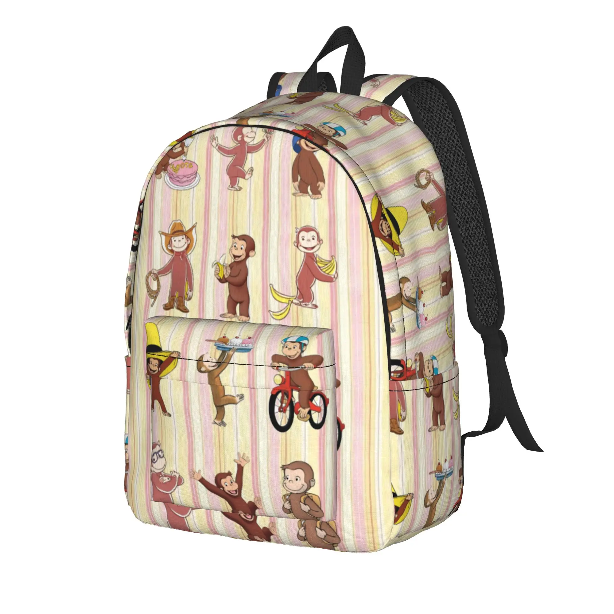 Curious George Swing Banana Stripe Backpack Outdoor Style Backpacks Women High Quality Large School Bags Streetwear Rucksack