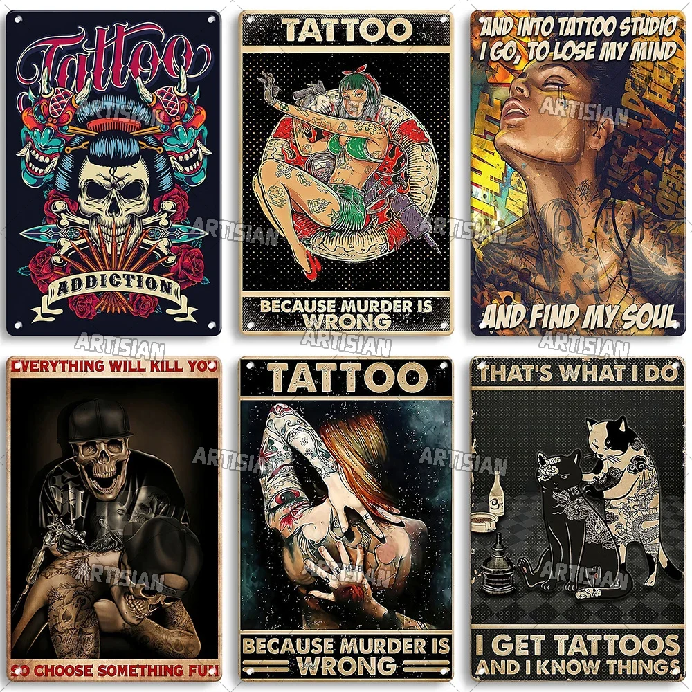 Artisian Tattoo Metal Poster Job Tin Sign Hobby Vintage Decorative Plaque Wall Decor Garage Bar Pub Club Hotel Cafe Kitchen Home