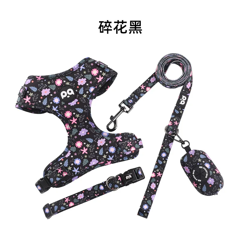 רצועה לכלב Pet printed dog collar wholesale supplies chest rope traction rope set gradual change color perros accesorios