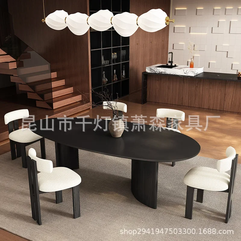 Travertine, drop-shaped slate dining table, small apartment coffee table, medieval style dining table