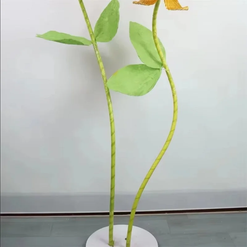 

New Simulation Artificial Flower Stand Pole 1.35m Wooden Green Leaves Flower Stem PVC Base Accessories Giant Flores Pole