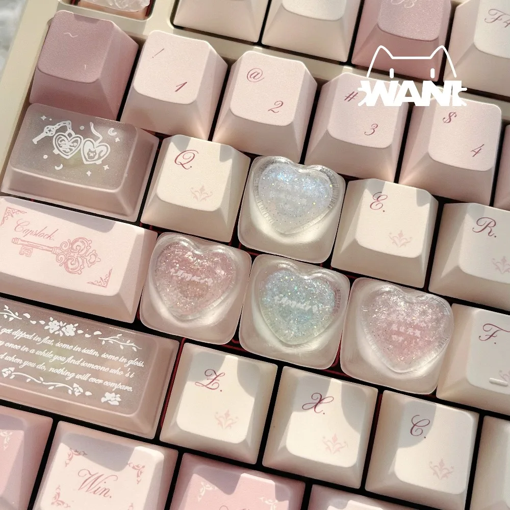 Cute Pink Heart Keycap Drip Glue Translucent  Key Cap Custom Artisan Keycaps  Universal MX Stem Mechanical Keyboard Key Cap Gift