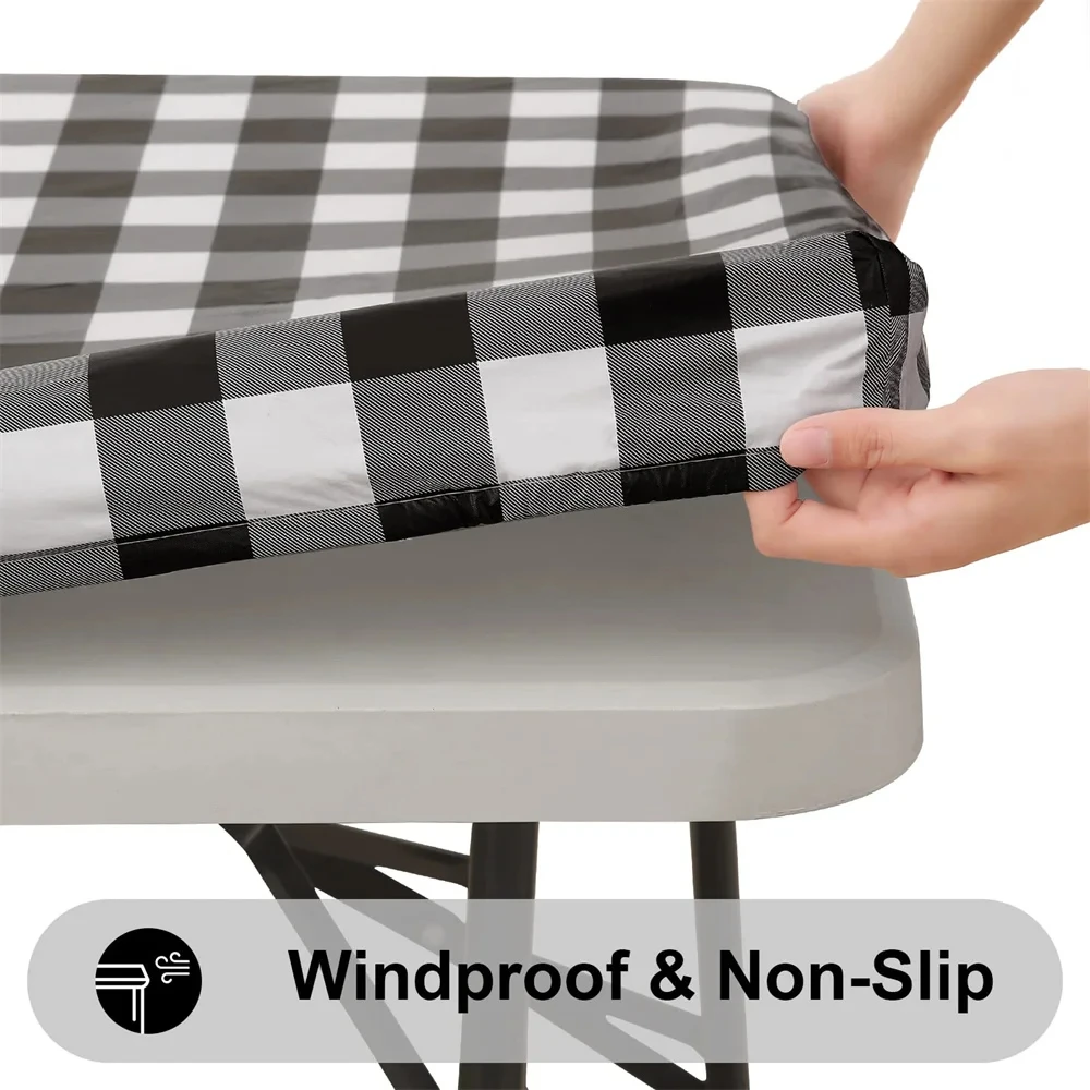 Kitinjoy Rectangle Table Cover Elastic Waterproof Table Cover Fitted Vinyl Tablecloth For Home Party Camping Table Cloth Outdoor