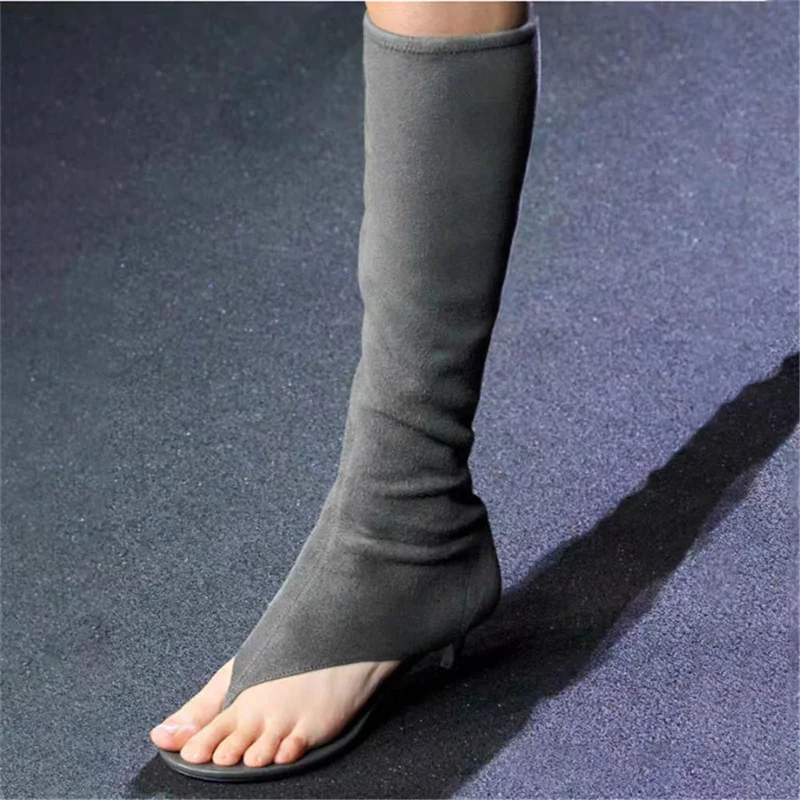 2026 New Pinch Toe Knee Length Cool Boots Women Fashion Summer Slim Heel Shoes Ladies Luxury Mid Heel Elastic Boots Large Size image 5