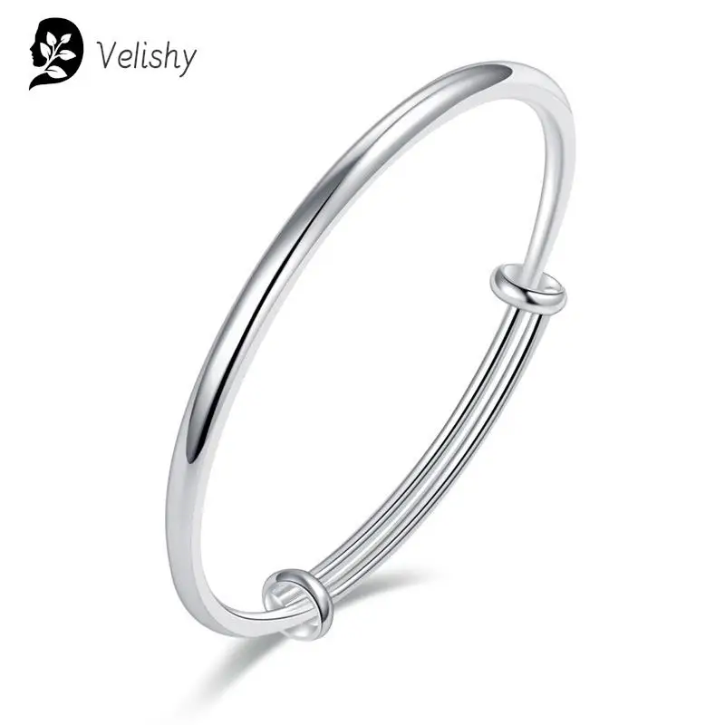 Fashion Vintage Adjustable Smooth Bracelets Simple Silver Color Bangles Jewelry Charm Bracelet Charm Jewelry For Women Wedding