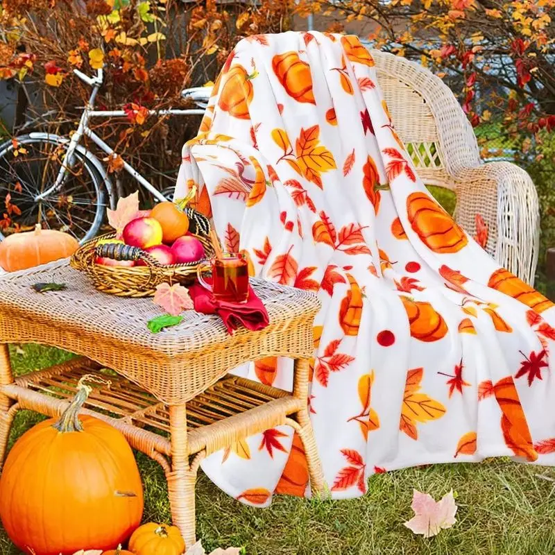 VIKAMA Autumn Throw Blanket Pumpkin Maple Leaf Red Dot Soft Flannel Fleece Couch Blanket Cozy Warm Fall Holiday Home Decor