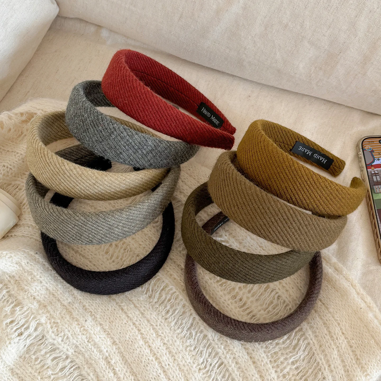 4cm Wide Knitted Headbands for Women Solid Color Warm Autumn Winter Hair Crown Non-slip Volumizing Hair Hoop Daily Accessories