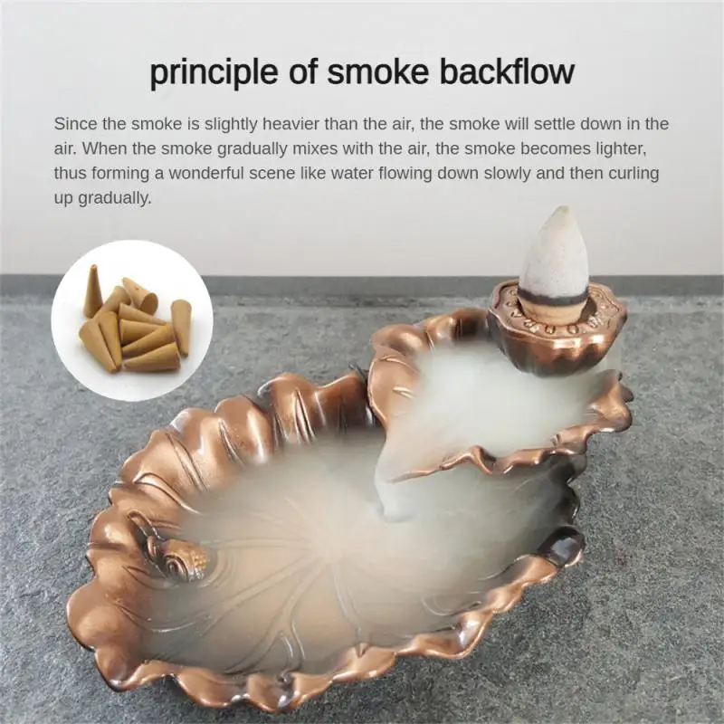 Leaf Tower Incense Ceramic Burner with 30pcs Incense Cones Fragrance Holder Backflow Censer Aromatherapy Smoke Reflux Stick