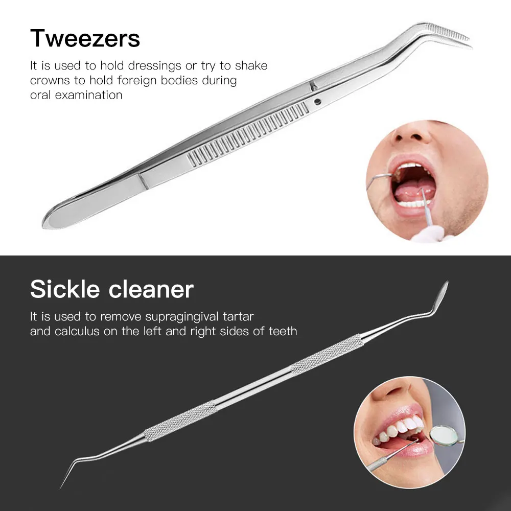 5Pcs Stainless Steel Dental Prepared Tool Set Dentist Instruments Tweezer Hoe Sickle Scaler Mirror Tartar Tooth Cleaning