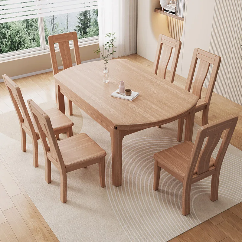 Big Unfoldsnle Dining Table Wooden Nordic Style Kitchen Round Dining Table Restaurant Coffee Mesas De Comedor Home Furniture