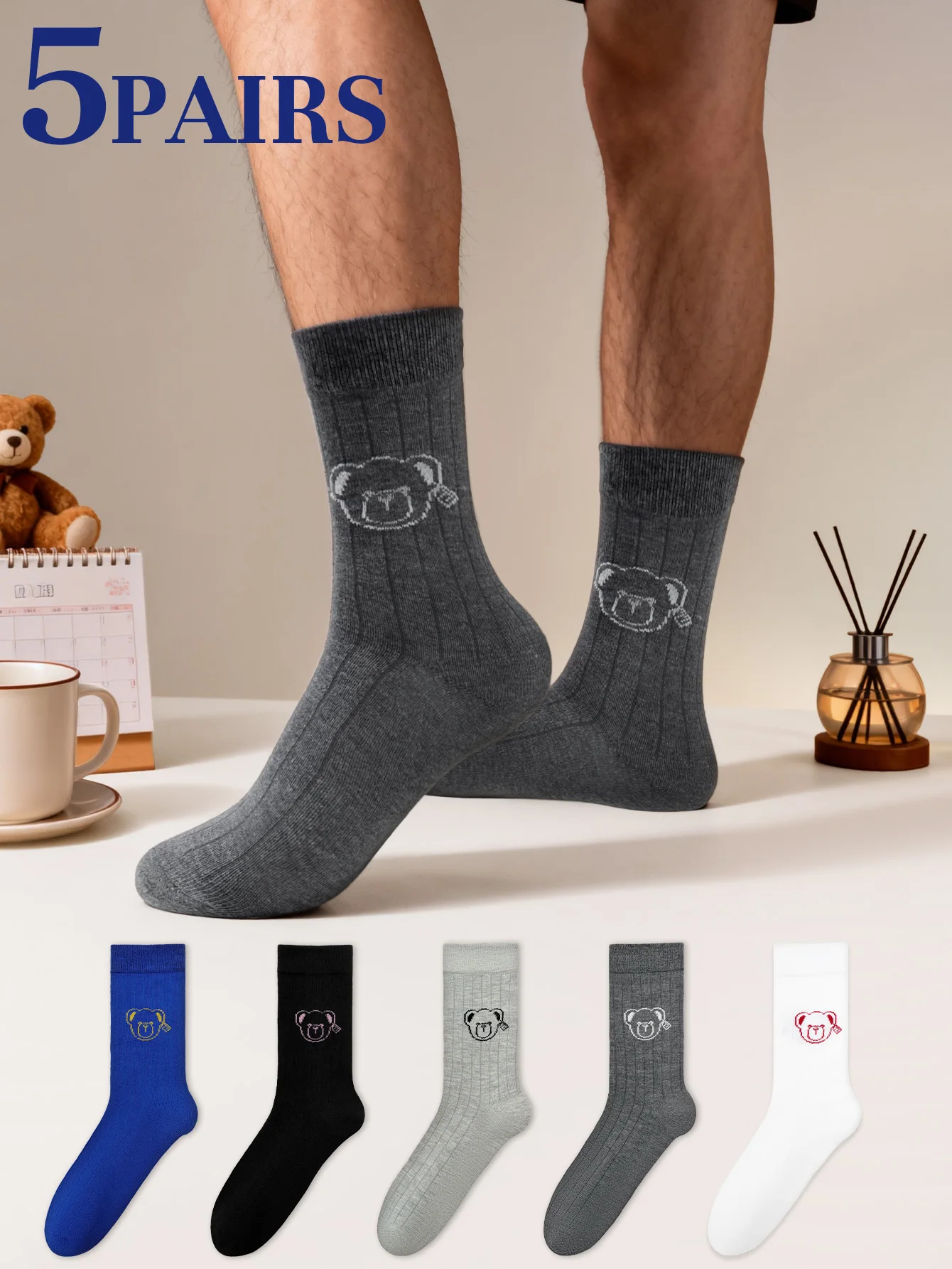 

TEDDY ISLAND красочные мужские носки до середины икры с принтом плюшевого мишки, полиэстер, унисекс, стильные удобные креативные носки для пар