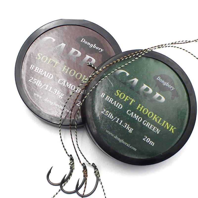 20m Green/Brown Carp Fishing Line 15LB/25LB/35LB Soft Hook Link 8 Strand Braided Fishing Line For Carp Fishing Terminal Tackle