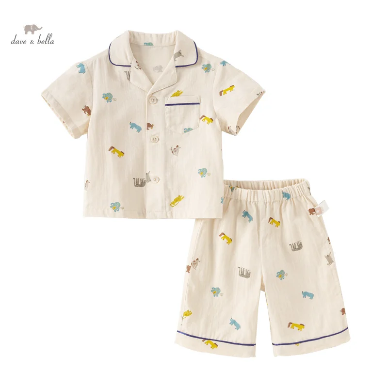 

Dave Bella Children Boys Pajamas Suit 2024 New Summer Fashion Casual Cotton Ventilate Animal Print Two-Piece Set DB2240761