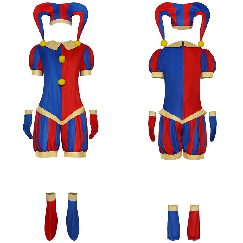 

2026 New Halloween Carnival Circus Costume Adults Kids Clothes Anime Clown Stage Costume Cosplay Jumpsuit With Hat Shoe Outfits