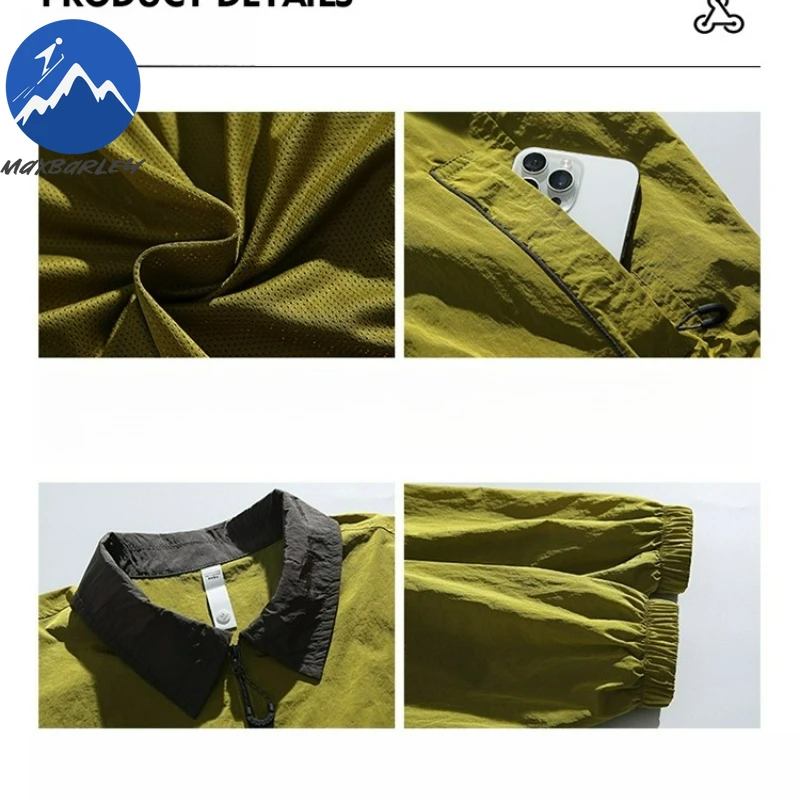 Maxbarley Jacket Urban Commute Outdoor Metal Nylon Triple Proof Jackets Men Autumn Lightweight Color Block Notch Collar Garment