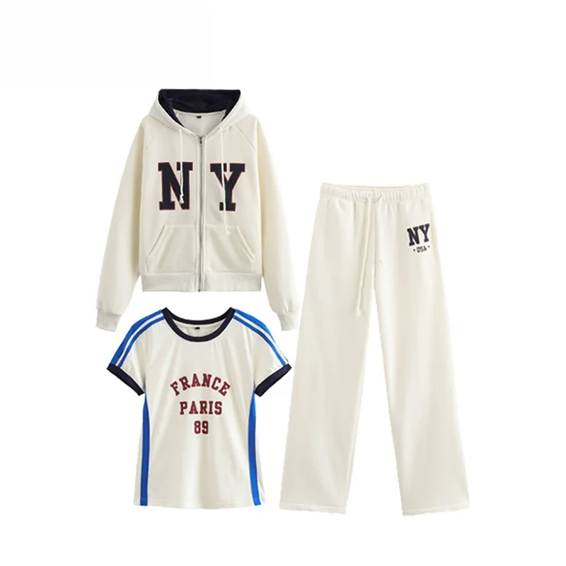 Zr Fashion College Style Long Sleeve Hoodie Women's Sportswear Polyester Fiber Zipper Closure Two-Piece Set Autumn 2024