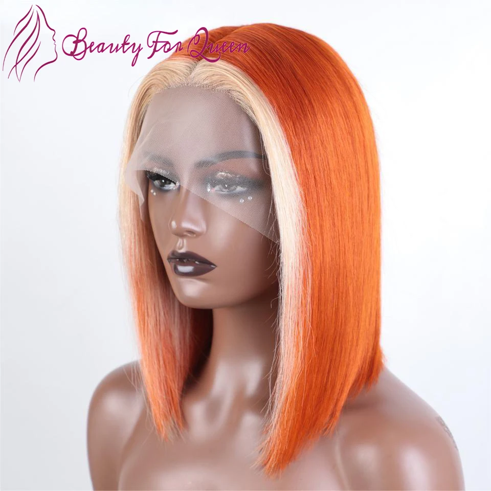

Высококачественный короткий прямой парик-боб 613 оранжевого цвета для женщин, для косплея, из бразильских окрашенных человеческих волос, с прозрачной кружевной передней частью 13x4.