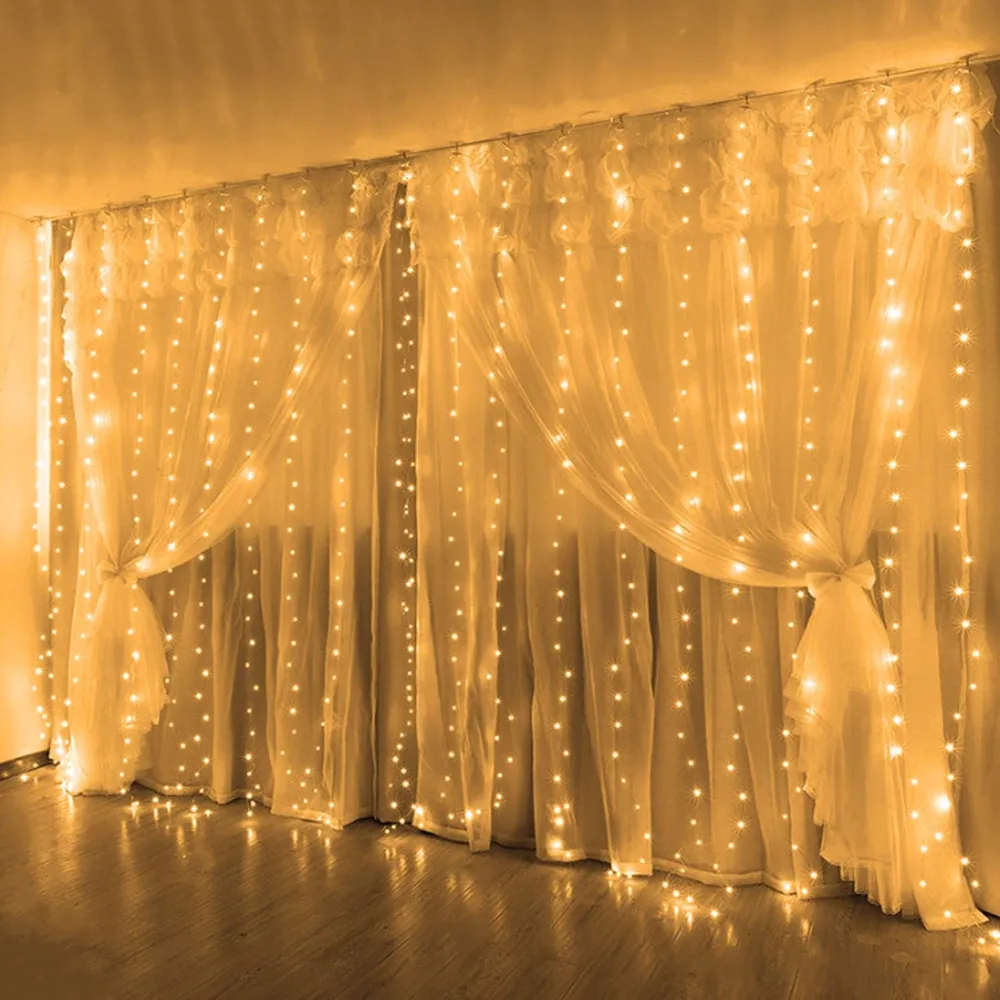 Bedroom Home Decoration LED Garland Curtain Light String 8 Modes Christmas Light USB Power with Remote Control for Party Wedding